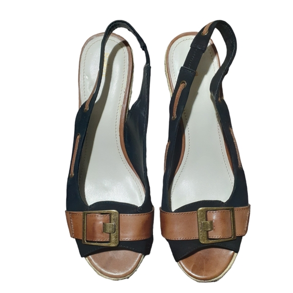 Reba Women's Admire Espadrille Wedge Sandals Canvas Leather Black Size 10M - Picture 2 of 5